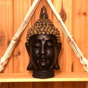 Meditating Buddha Head 9” x 4” Black & Gold